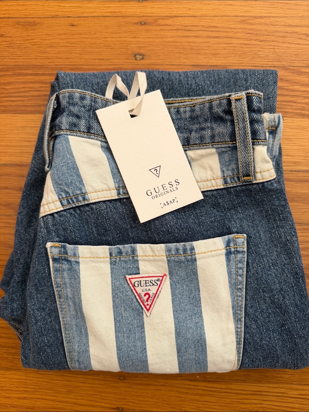 NWT Guess x ASAP Rocky Collab: Vertical Stripe Two-Tone Denim Jeans - Picture 4 of 4